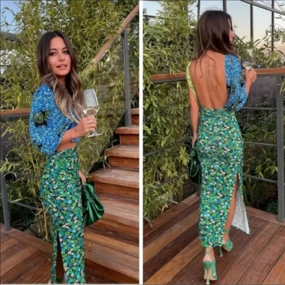 zara green floral print dress Zara Women's Floral Long Sleeve Maxi Dress NWT | M UK10-12